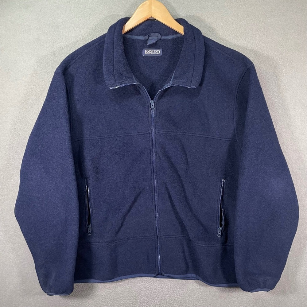Lands End Polartec Fleece Jacket Mens‎ XXL Navy Full Zip USA Made